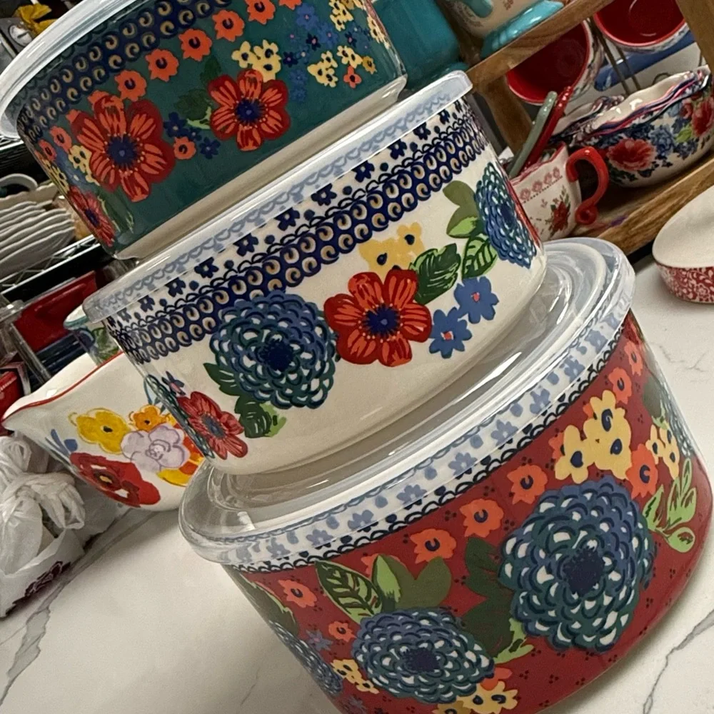 The Pioneer Woman Dazzling Dalhia Ceramic Food Storage Bowls -